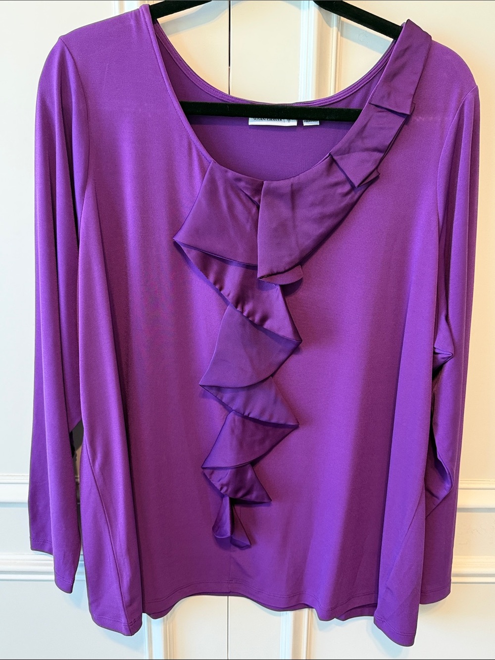 Susan Graver Purple Ruffle-Trim Scoop Neck Top